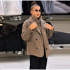 Elegant Women's Woolen Suit Jacket Vest 2 Pieces Set Loose Lapel Long Sleeve Breasted Jackets Knit Collar Vests Lady Coats