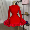 Women O-neck Long Flare Sleeve Ruffles Mini Dress Spring Sweet Sexy Birthday Evening Night Party Vestidos Dresses