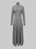 Women's Grey Knit Maxi Dress Turtleneck Long Sleeve with Fitted Bodice and Flared Mermaid Skirt Elegant Party Dresses