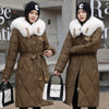 White Fur Collar Down Cotton Parkas Padded Coat Women Winter Long Over The Knee Waist Warm Thick Parkas Coat