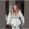 Warm Glossy Hooded Lace-up Cotton Coats Women's Casual Zipper Bottons Belted Overcoat Winter Female Solid Streetwear