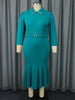 Women's Elegant Polo Collar Office Dress Long Sleeve High Waist Autumn Winter Solid Color Commuting Workwear