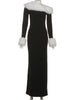 Furry Patchwork Christmas Dress Women Winter Elegant Diagonal Collar Split Hem Full Sleeve Party Club Vestidos