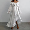 Women Long Sleeve V-Neck Loose Style Boho White Long Dress Flounce Chiffon Maxi Dress Vestidos Clothes