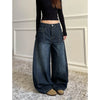 Blue Women's Retro Y2K 2000s Wide Leg Baggy Casual Denim Trouser High Waist Loose Jeans Autumn Harajuku Full Length Pants