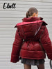 Warm Glossy Hooded Lace-up Cotton Coats Winter Female Casual Zipper Bottons Belted Overcoat Women's Solid Streetwear