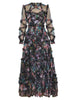 Hit Color Print Dresses For Women Round Neck Lantern Sleeve High Waist Folds Elegant Dress Female Clothing