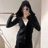 Streetwear Black Hoodie Coat Women's Clothing Hooded Zipper Slim Fit Y2k Jackets Casual Sweatshirts Tops Ropa Mujer