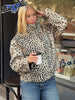 Women Chic Cropped Leopard Faux Fur Coat Contrast Black Fur Collar Cuff Button Short Furry Coats Lady Winter Chic Streetwear