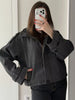 Vintage Loose Stand Collar Woolen Coat for Women Casual Solid Full Sleeve Warm Cropped Overcoat High Street Outwear