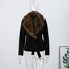 Elegant Faux Fur Thicken Jackets Women's Long Sleeves Pockets Patchwork Belts Hoodie Coat Winter Chic Warm Outerwear