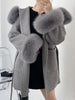 Woolen Coat Oversize Ladies Outerwear Winter Women Natural Fox Fur Collar Cuffs Jacket Hood Cashmere Wool