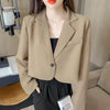 Korean Cropped Blazers Women Solid Color Simple Single-button Outwear Teens All-match Long Sleeve Office Suit Jacket