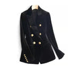 Spring Velvet Black Cotton Suit Double Row Metal Button Women's Warm Blazers Jacket