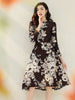 Jacquard Dress Women Autumn Long Sleeve Party Dress O-neck Flower Dress Elegant Work Casual Ladies Clothing
