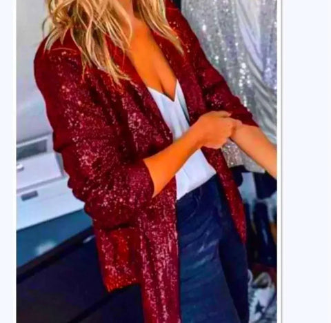 Sequins Blazers Women's Suit Jacket Casual Long Sleeve Glitter Suits Party Wear Shiny Lapel Coat Rave Outerwear