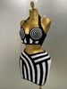 Women Celebrity Sexy Jacquard Black White Two Piece Bodycon Striped Bandage Skirt Set Designer Evening Party Dress