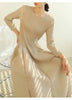 Pleated Long Sleeve Flower Bud Dress Spring Lantern Long Casual Elegant Dresses Dubai Abaya Women Designer Clothes