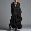 Spring Turn-down Collar Button Shirt Dresses Woman Retro Solid Loose Pleated Party Dress Long Sleeve Pocket Boho Maxi Dress