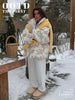 Women's Puffer Jacket Oversized Stand Up Collar Zipper Closure Floral Print Warm Cotton Filled Coat Autumn Winter