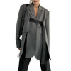 Contrast Color Ribbon Blazer Women's Notched Collar Loose Single Button Long Sleeves Split Suit Jacket