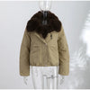 Women Faux Fur Collar Puffer Jacket Lapel Oversized Long Sleeve Warm Loose Thick Coat Female Winter Casual Jackets