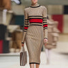 Krisstargirl Skinny Contrast Color Woman Bodycon Dress Autumn Winter Striped High Neck Midi Knitting Elegant Ladies Dresses