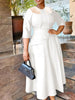 Elegant Churchs Black Dress for Women Round Neck 3/4 Sleeve Pocket Vintage Contrast Midi Dresses Autumn Clothing