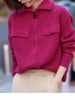 100% pure cashmere cardigan in autumn and winter women's Polo collar cashmere rose red coat knitted hooded sweater