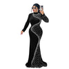 Spring Autumn Women Long Sleeve Velvet Solid Color Diamond Party Evening Long Maxi Dress Dashiki Africa Clothing