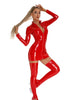 Sexy Women Latex PU Micro Mini Dress Shiny Zipper Open Bust Long Sleeve Costume Tight Dress Elastic Bodycon Pack Hip Leoatrd