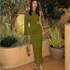 Mujer Green Draped Long Dress Women Asymmetric Cut out Midi Dress Woman Sexy Evening Dresses for Women One Sleeve Night Dresses