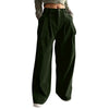 Spring Autumn Loose-Fitting Corduroy Trousers Women's Solid Color Button Pocket Corduroy Wide-Leg Pants Straight Pants