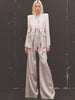 High Street S/S Runway Designer Suit Set Women's Career Single Button Color Block Blazer Wide Pants Suit