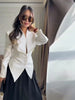 Solid Pleated Women's Jacket Chic V-neck Waist Cinched Single Breasted Tie Up Full Sleeve Coats Lady Autumn Woman Outerwear