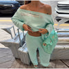 Letter Print Cuffed 2 Piece Set One‑Shoulder Cropped Sweatshirt Elastic Waist Wide Leg Pants Autumn Lady Street Casual Chic Sets