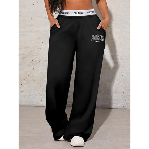 Women's Wide Leg Pants Casual Loose Fit Letter Printed Sweatpants Drag Trousers