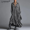Spring Turn-down Collar Button Shirt Dresses Woman Retro Solid Loose Pleated Party Dress Long Sleeve Pocket Boho Maxi Dress