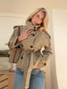 Women's Solid Color Trench Coat Stand Collar Double Breasted Waist Tie Elegant Commuter Casual Loose Comfortable Warm Outfit