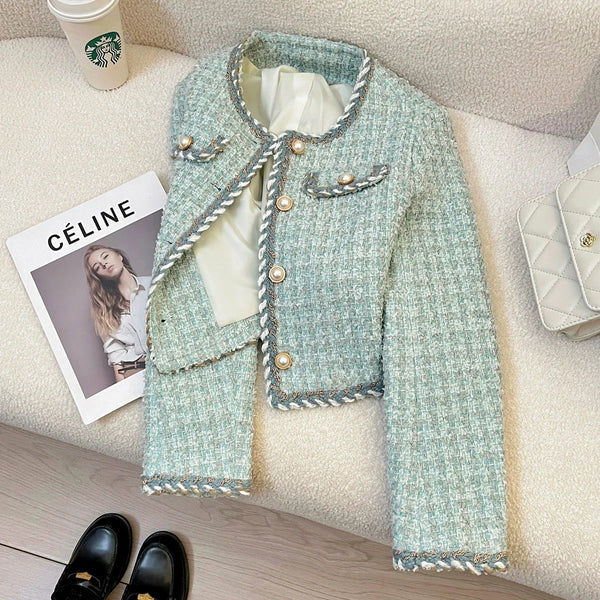 Blue Short Quilted Shoulder Pad Jacket Women's Style Korean Name Brand Autumn