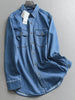Women's Same Solid Color Lapel Pocket Medium and Long Loose Coat Long Sleeve Casual Denim Shirt