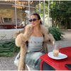 Elegant Solid Faux Fur Spliced Coat Women Lapel Long Sleeve Tassel Plush Outerwear Fall Winter Warm Streetwear