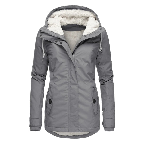 Women Hooded Zipper Coats Winter Warm Thick Fleece Jackets Solid Casual Fit Pockets Parkas Ladies Hooded Hooded Outwear