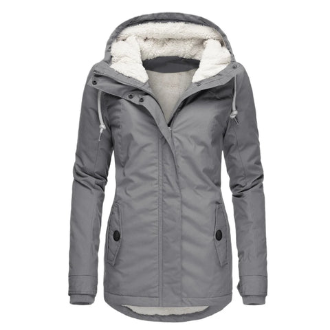 Women Hooded Zipper Coats Winter Warm Thick Fleece Jackets Solid Casual Fit Pockets Parkas Ladies Hooded Hooded Outwear