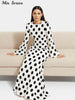 Casual Polka Dot Dress Women's Slim O-neck Full Sleeve High-Waisted Floor-Length Dresses Spring Autumn Robes