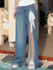 Autumn Winter Women's Denim Pants Mesh Patchwork Y2K Streetwear Baggy Jeans Grunge Japanese Harajuku Cowboy Tide Designer