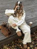 Women's Autumn Winter Collared Half Zip Ribbed Knit 2-Piece Set Oversized Wide Leg Pants Sweater Suit