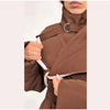 Detachable Triangle Shawl Long Puffer Coat Stand Collar Waist Tie Belt Button Solid Loose Women Coats Winter Commute Outfit