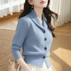 Spring Autumn Women Sweaters Elegant Solid Color Lapel Long Sleeved Knitted Cardigan Jacket Korean Female Knitwear Tops