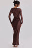 Off Shoulder Lace Satin Maxi Dress Women Elegant Long Sleeve Ruched Bodycon Mermaid Evening Club Party Formal Dress